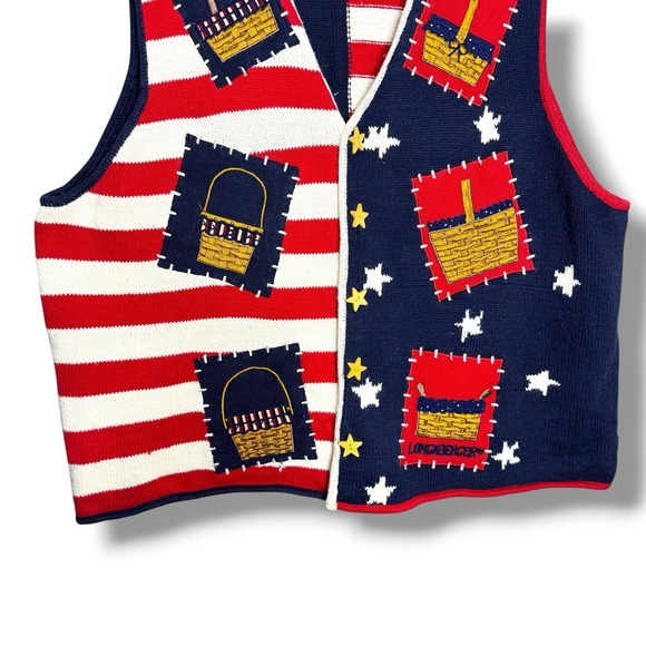 Vintage Patriotic Longaberger Basket Knit Sweater Vest Rare Unique 90s Size XL - Picture 3 of 11